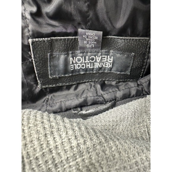 Kenneth Cole Reaction Mens Aviator Jacket‎ Black Fleece Hood Collar Zipper Large - Picture 3 of 7